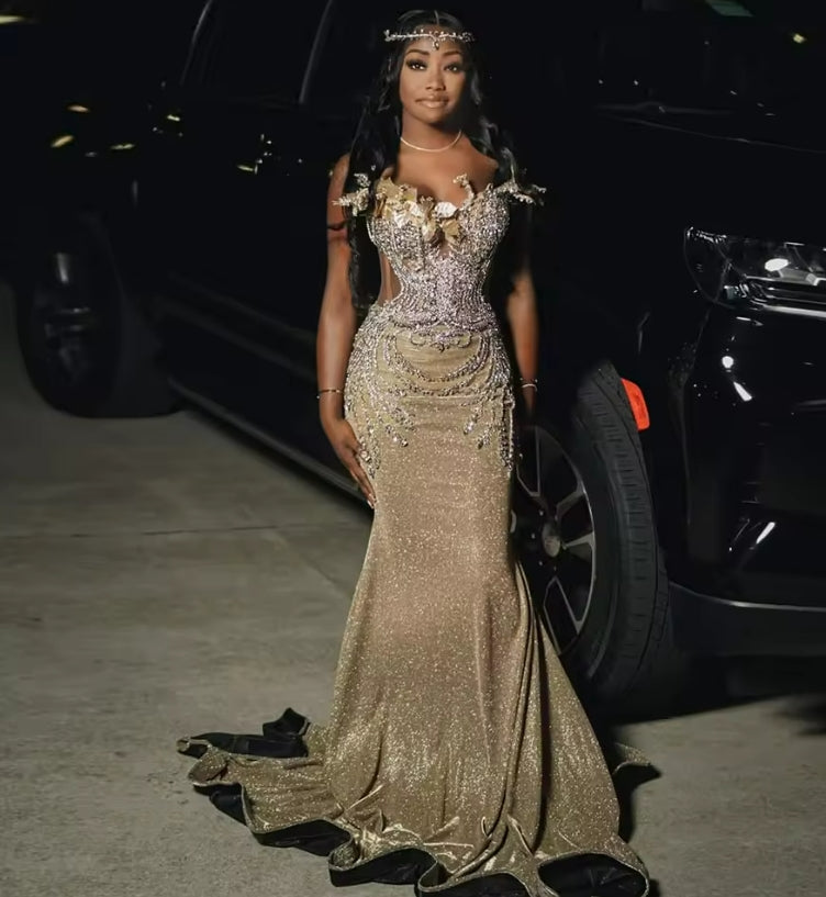 Sparkly Champagne Prom Dresses 2025 Sweetheart Matric Dance Mermaid Party Gowns Sequin Evening Dress Customized