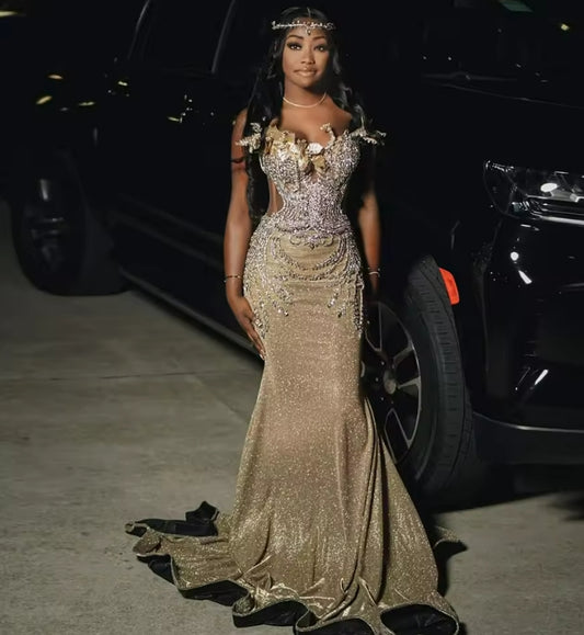 Sparkly Champagne Prom Dresses 2025 Sweetheart Matric Dance Mermaid Party Gowns Sequin Evening Dress Customized