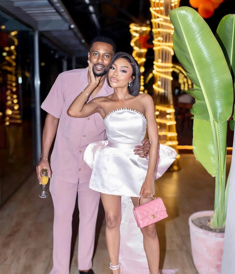 Pink Bow Homecoming Dress Short Prom Dress Strapless Birthday Party Dress Mini Evening Party Dress