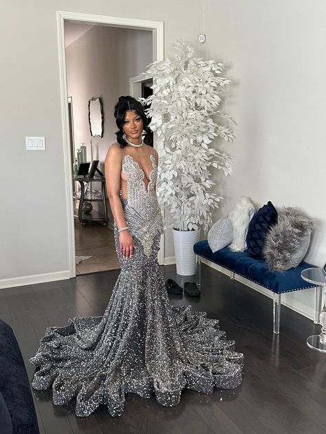 Gray Prom dress, Sequence floor length Mermaid dress, prom dress