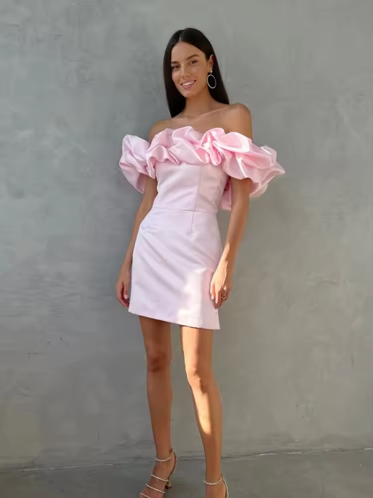 Summer White Ruffle Party Dresses Elegant Bodycon Off The Shoulder Wedding Guest Dress Elastic Satin Women's Clothing