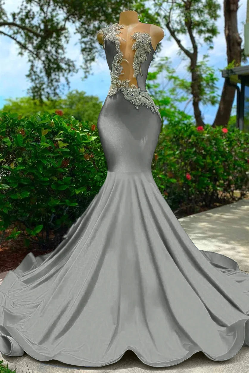 Royal Blue Sleeveless Mermaid Prom Dress with Sexy Cut Out and Appliques