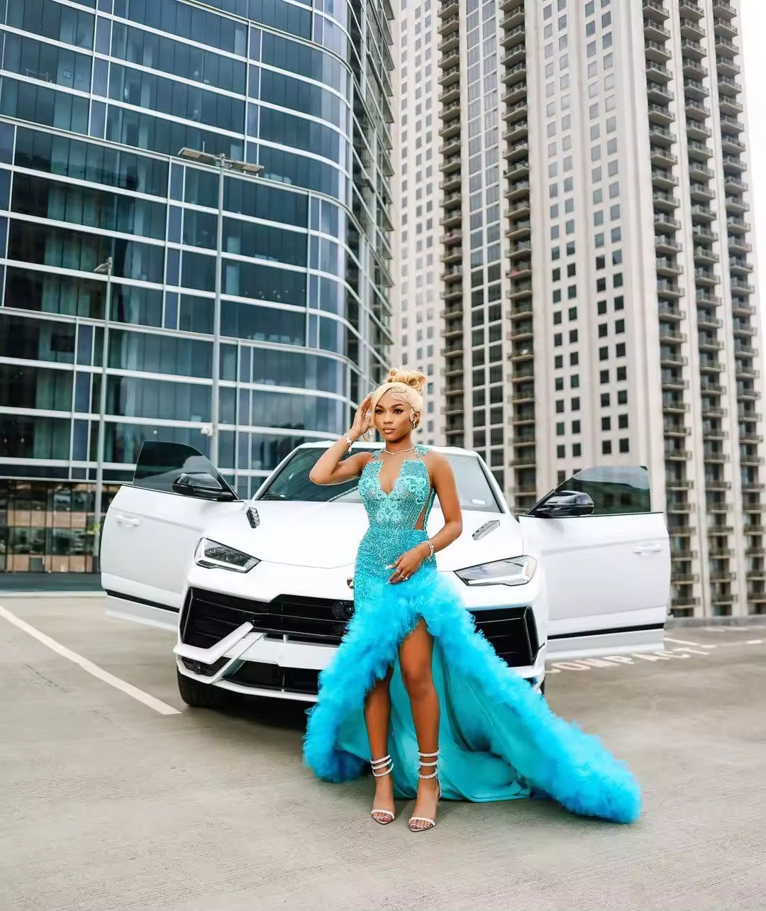 Crystal Turquoise Prom Dresses Ruffle Side Slit Beading Sequins Mermaid Formal Evening Dresses Gowns