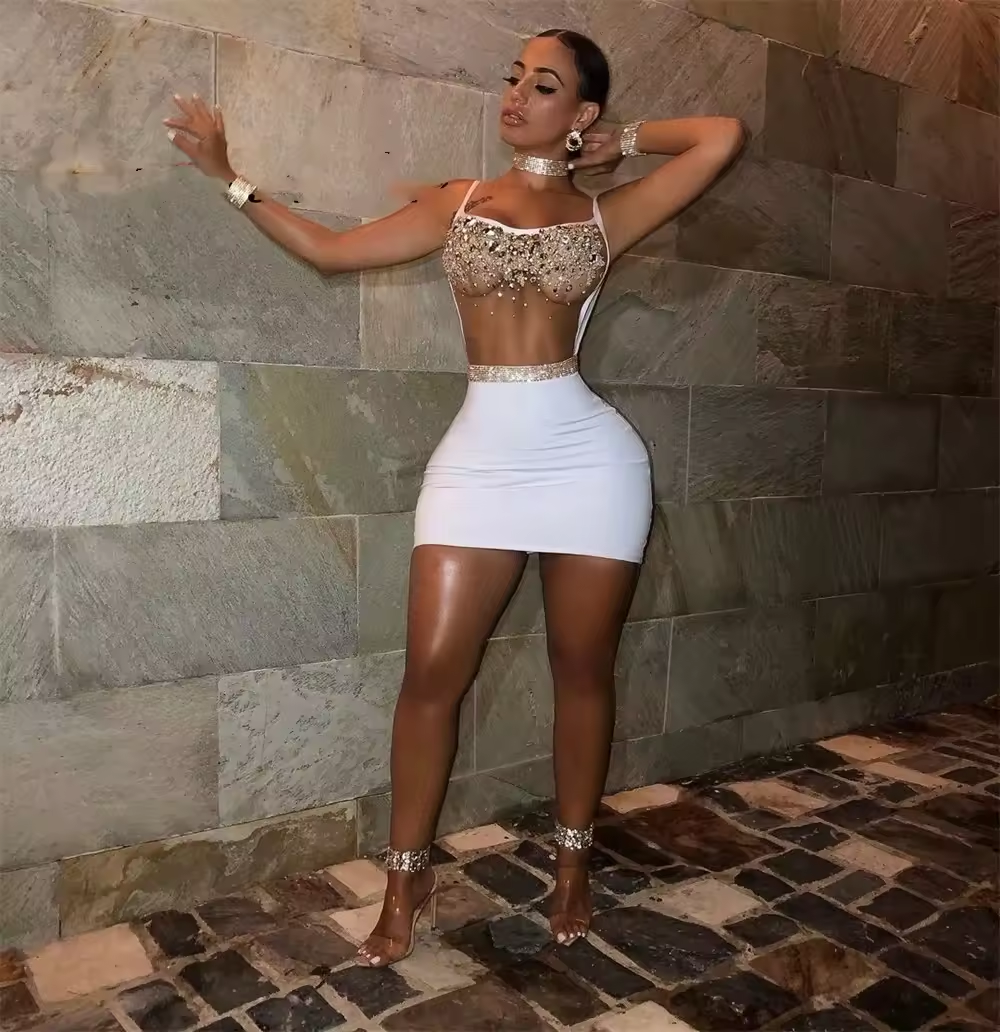 Sexy White Prom Dresses For Black Girls African Mini Cocktail Gown Halter Beaded Party Gowns