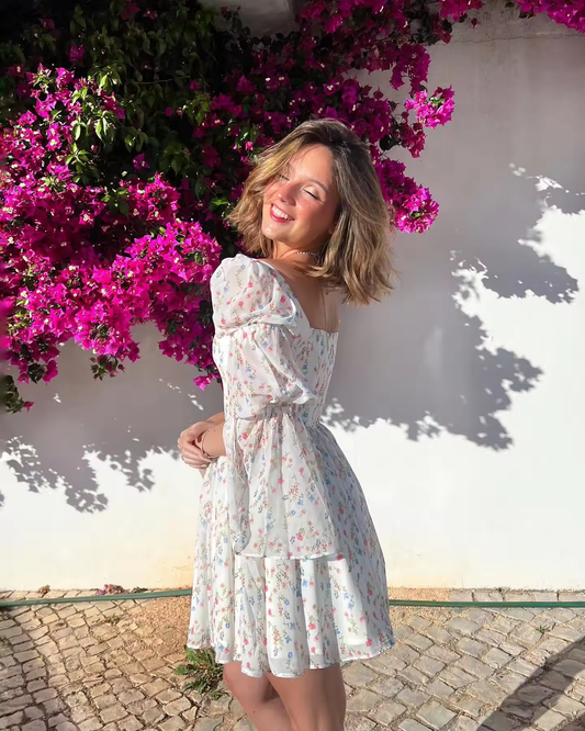 Summer Casual Holiday Dress New Arrivals Square Neck Lantern Sleeve Birthday Party Dresses Mini Women's Clothing