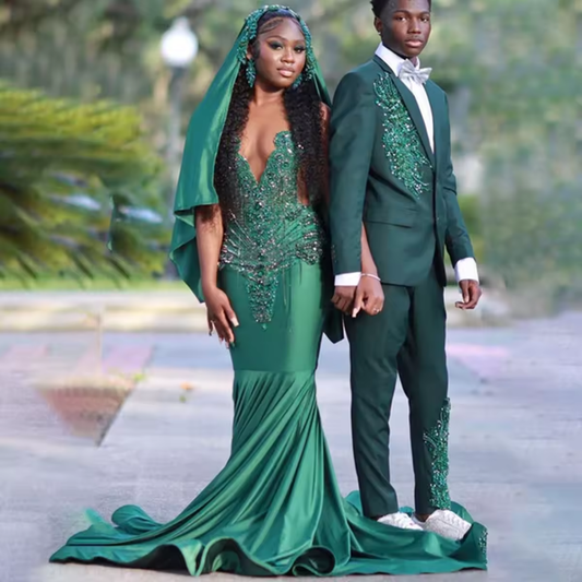 Customized Mermaid Long Evening Party Dresses Flower Crystal Brush Train Sleeveless Prom Dress Rhinestone Formal Robe de soirée