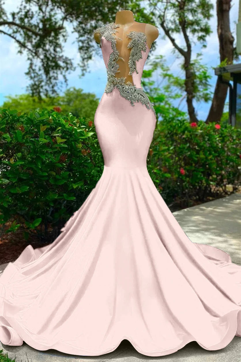 Royal Blue Sleeveless Mermaid Prom Dress with Sexy Cut Out and Appliques