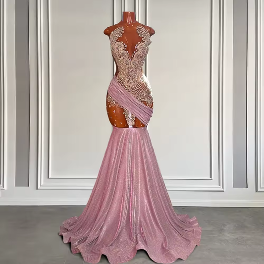 Sparkly Light Lilac Shiny Mermaid Prom Dresses 2025 Luxury Rhinestone Beads Long Birthday Party Dress Black Girls Customized