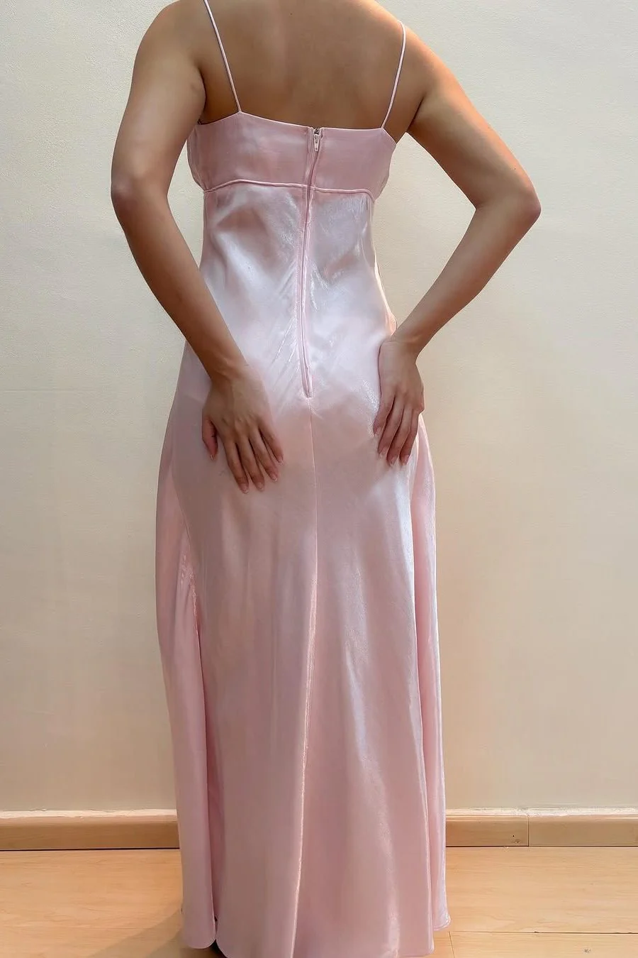 A-Line Spaghetti Straps Empire-Waist Sleeveless Long Pink Prom Dress