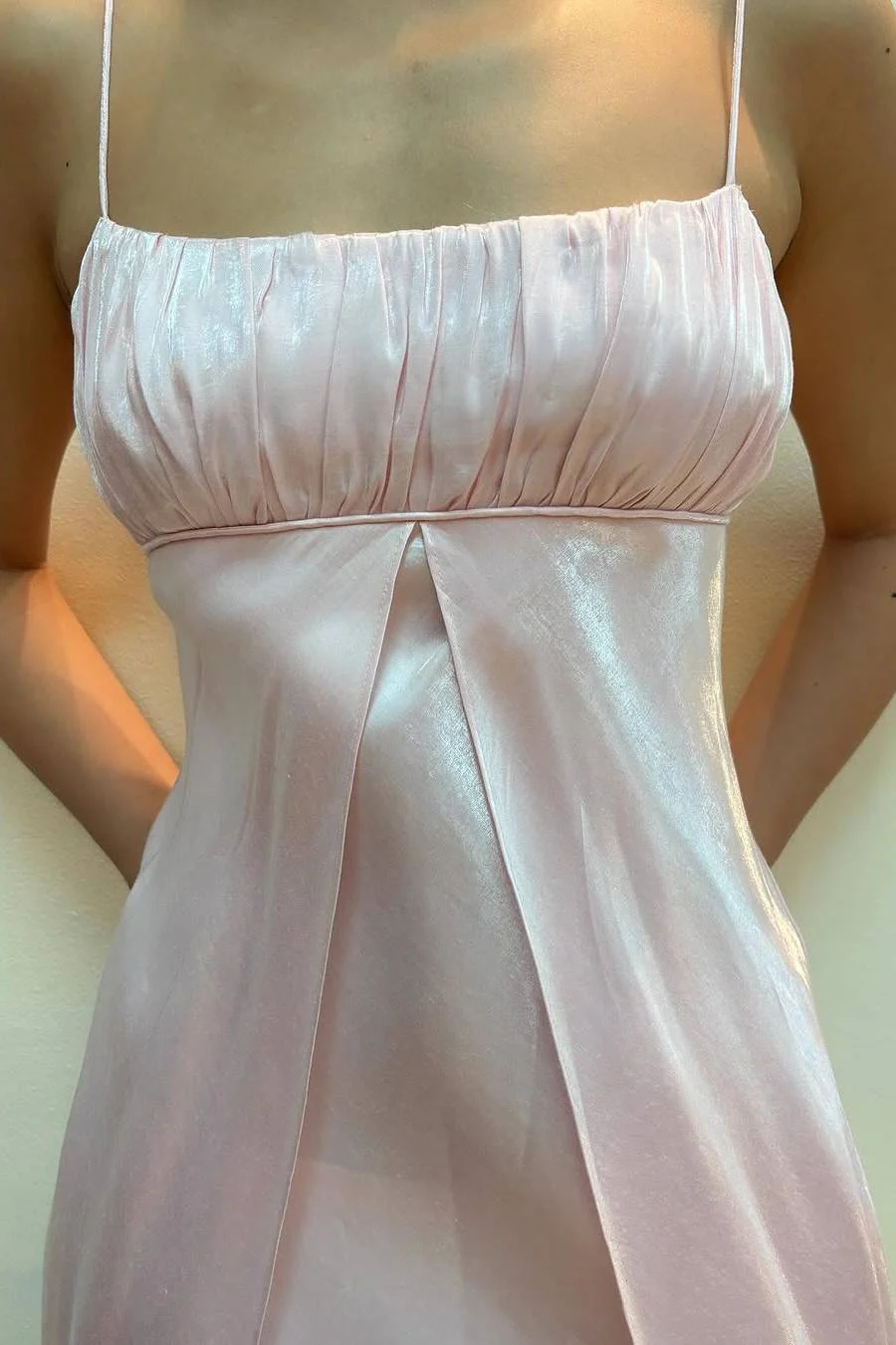 A-Line Spaghetti Straps Empire-Waist Sleeveless Long Pink Prom Dress