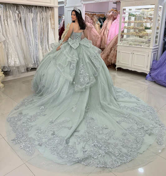 Ball Gown Princess Sweetheart Quinceanera Dresses Sage Green Sweet 16 Birthday Party Gowns