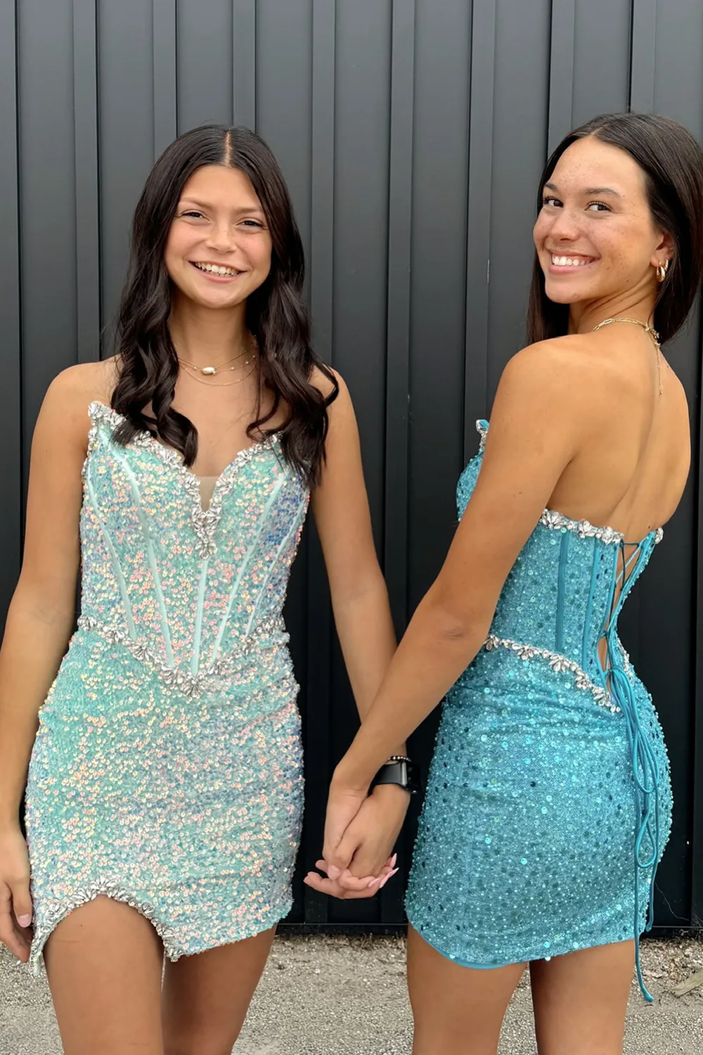 Bodycon Strapless Light Blue Sequins Tight Short Homecoming Dresses with Beadings