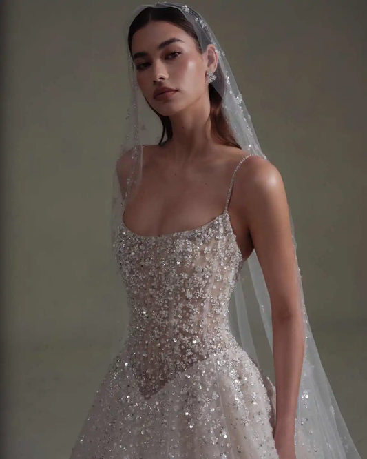 Charming Mermaid Wedding Dresses Spaghetti Strap Beading Sequins Bride Dress Exquisite Floor Length Bridal Dress Customized