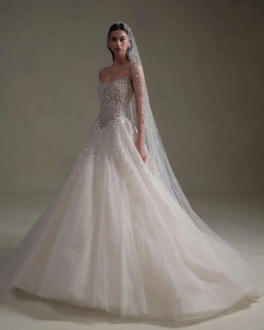 Charming Mermaid Wedding Dresses Spaghetti Strap Beading Sequins Bride Dress Exquisite Floor Length Bridal Dress Customized