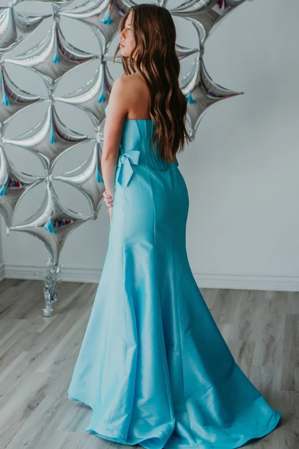 Chic Mermaid Boat Neck Sleeveless Appliques Pleated Bow Knot Back Zipper Floor Length Prom Party Dress Evening Formal Gown