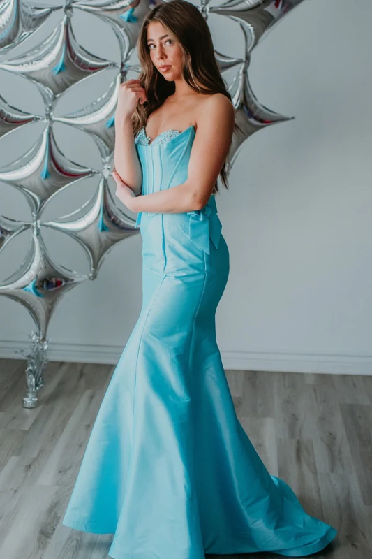 Chic Mermaid Boat Neck Sleeveless Appliques Pleated Bow Knot Back Zipper Floor Length Prom Party Dress Evening Formal Gown