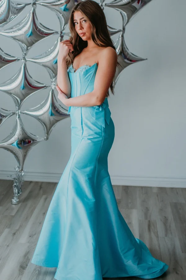 Chic Mermaid Boat Neck Sleeveless Appliques Pleated Bow Knot Back Zipper Floor Length Prom Party Dress Evening Formal Gown