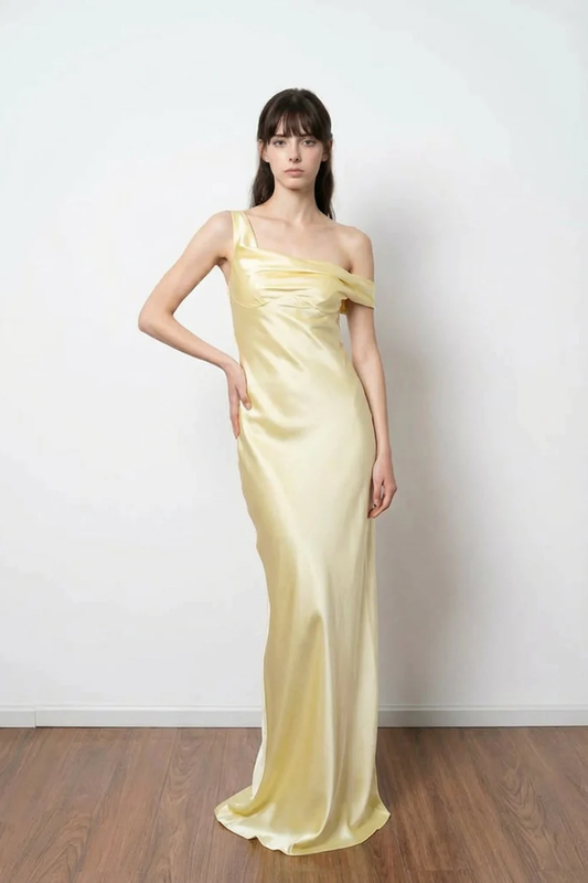 Chic One Shoulder Satin Sheath Simple Prom Dress Formal Dress