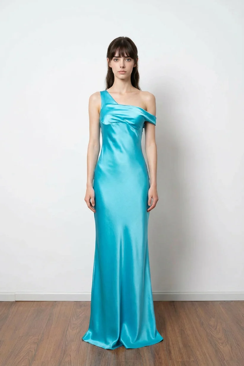 Chic One Shoulder Satin Sheath Simple Prom Dress Formal Dress