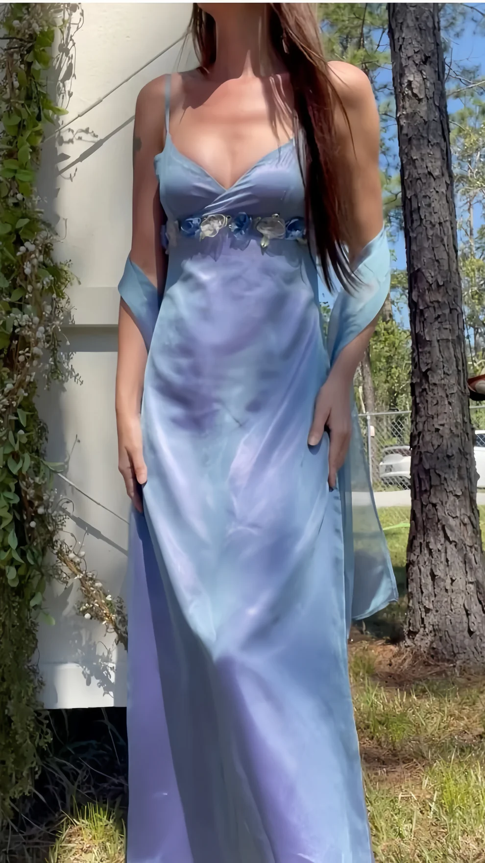 Chic Sheath Blue Lilac Long Prom Dresses Floral Evening Party Gown ...