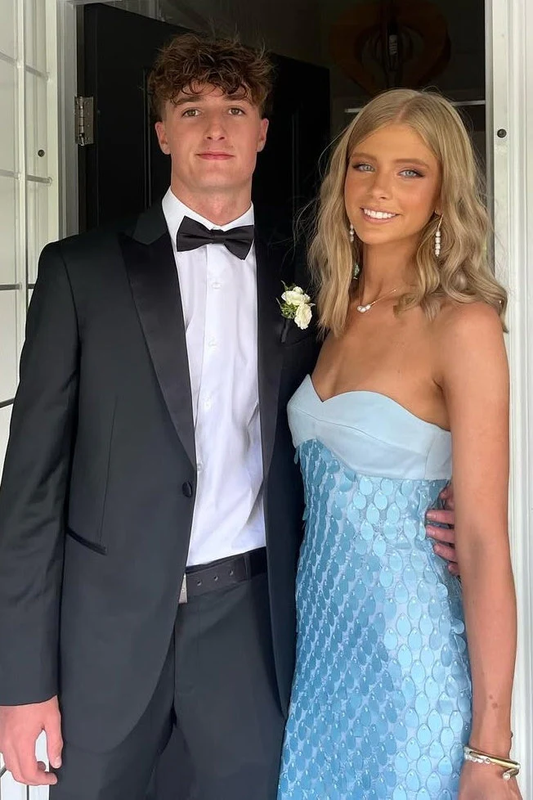 Chic Sheath Sweetheart Blue Long Prom Dress with Sequins