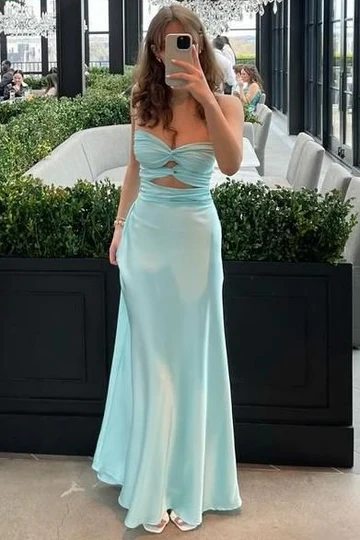 Chic Strapless Keyhole Satin Sleeveless Long Formal Prom Dress