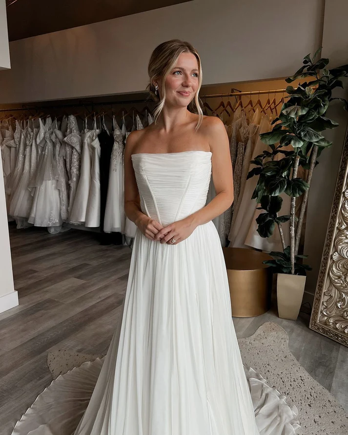 Chiffon A Line Sweetheart Corset Plus Size Bridal Wedding Dresses with Split