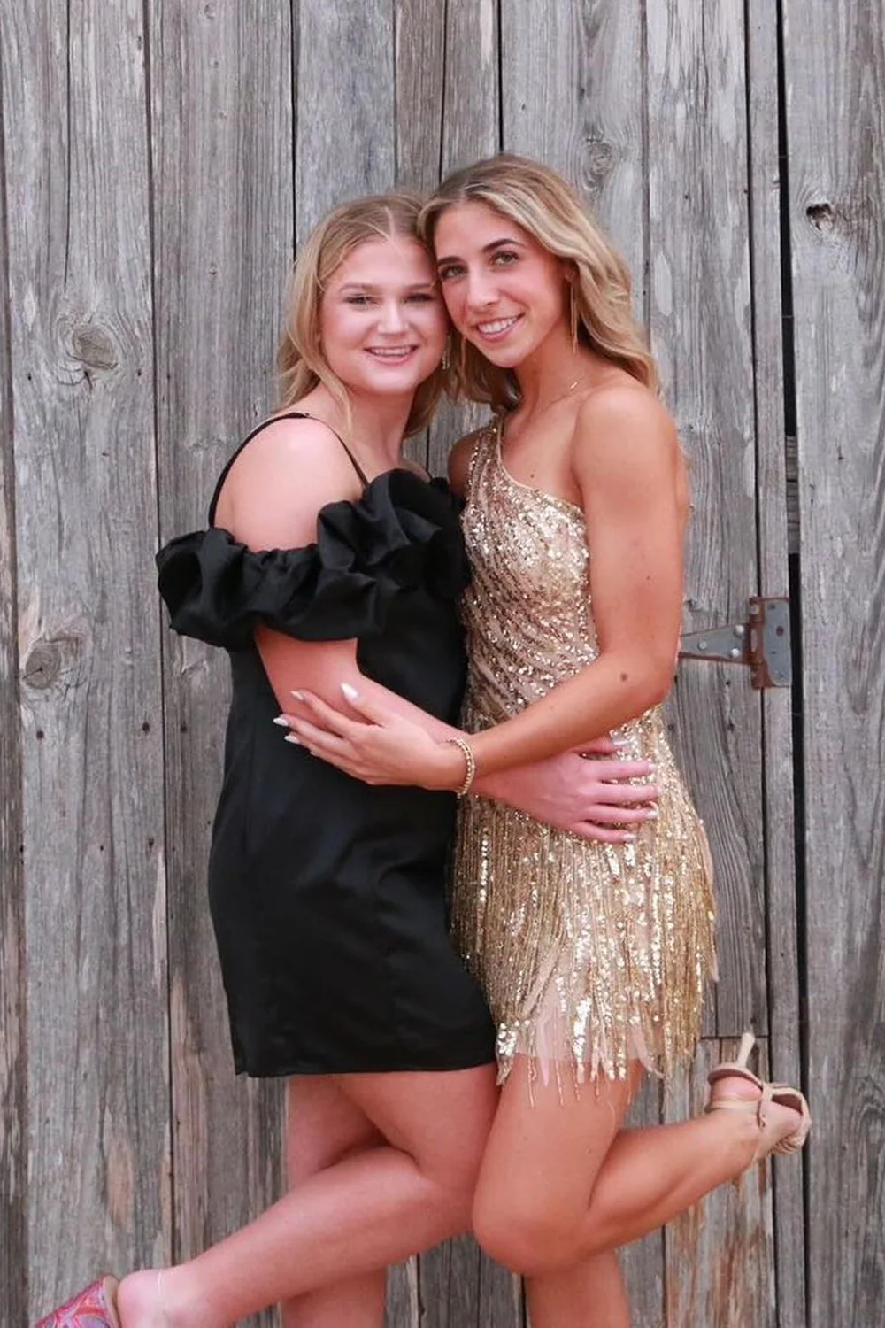 Cute Bodycon One Shoulder Gold Sequins Short Homecoming Dresses with Beading