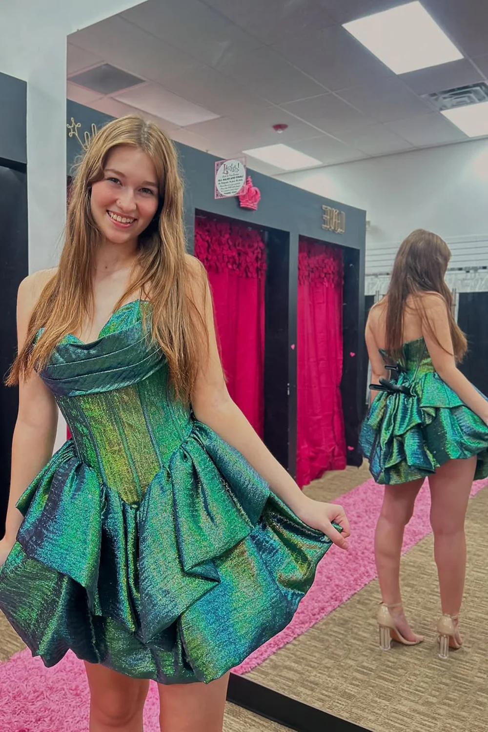 Cute Sweetheart Green Metallic A-Line Tiered Short Homecoming Dresses