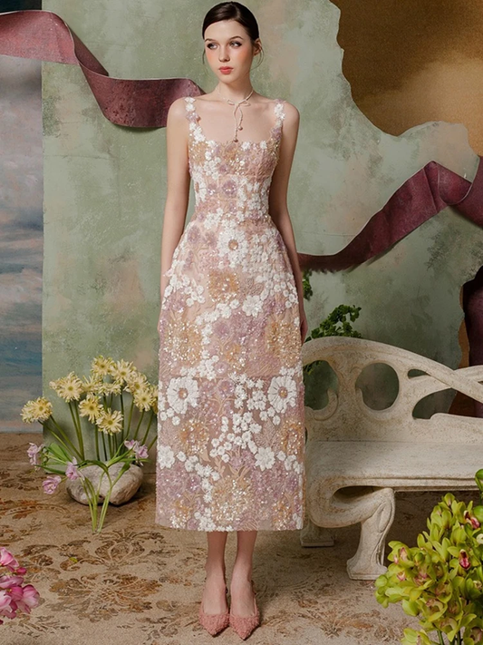 Elegant Dress Slim Flower Sequins Patchwork Lace Slim Long Women's Evening Party Dresses 2026 Summer New Fashion