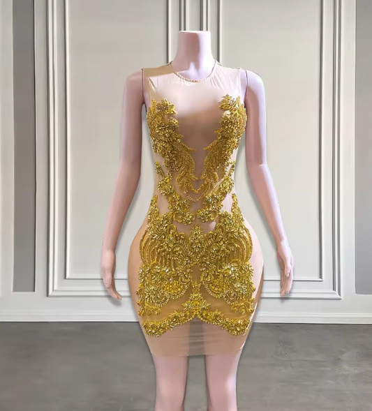 Gold Short Prom Dresses Rhinestones Scoop Neck 2025 Birthday Luxury Dress Black Girl Mini Cocktail Gowns Customized