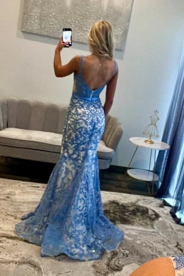 Gorgeous Mermaid Sweetheart Neck Straps Sleeveless Fully Floral Lace Appliques Prom Dress Bow Knot Open Back Floor Length Evening Party Dress