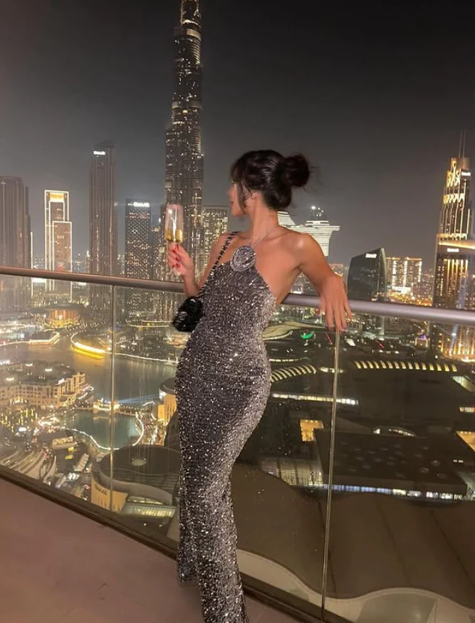 Grey Sheath Halter Sequin Velvet Long Prom Dress Birthday Dress Evening Dress