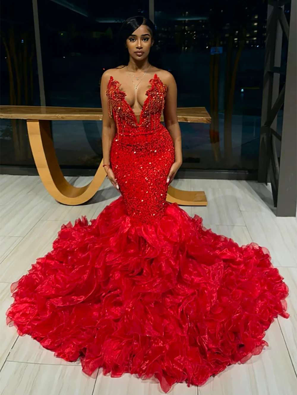 Hand Make Crystal Tassels Red Sweetheart Luxury Prom Dresses Black Girls Baddie Dresses For Birthday African
