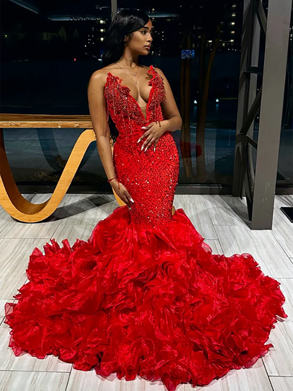 Hand Make Crystal Tassels Red Sweetheart Luxury Prom Dresses Black Girls Baddie Dresses For Birthday African