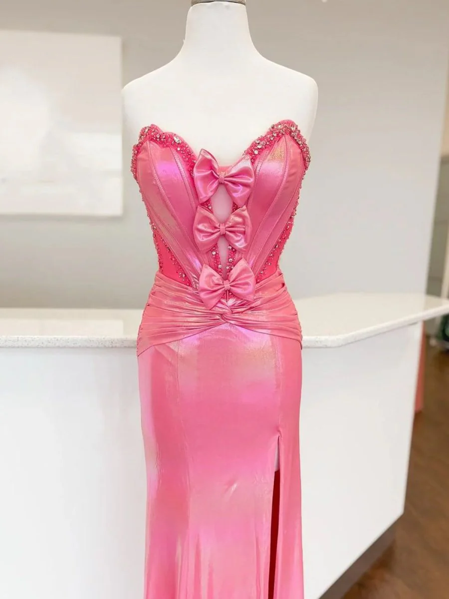 Hot Pink Sweetheart Mermaid Prom Dress with Bowknot