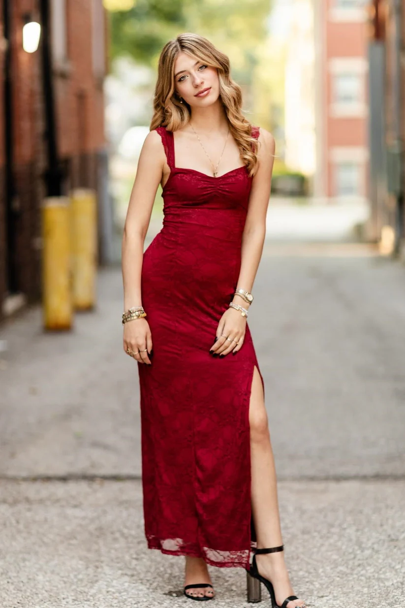 Lavender Lace Fitted A-Line Long Prom Dress