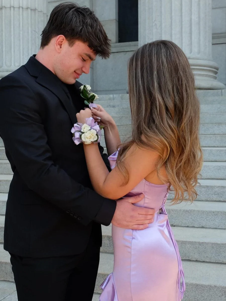 Lavender Mermaid Straps Cowl Neck Satin Long Prom Dress