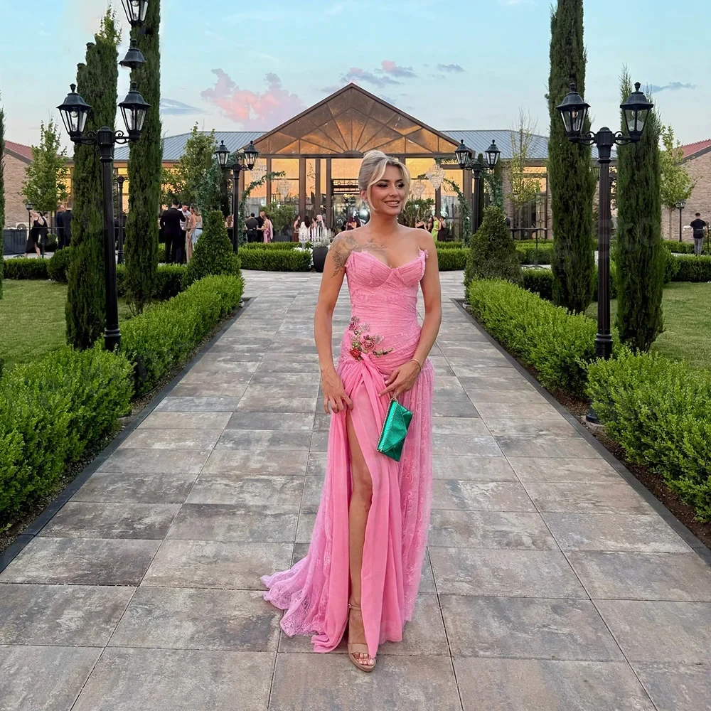 Luxurious Mermaid Women's Evening Dresses Sleeveless Lace Prom Gowns Customized Side Slit Backless