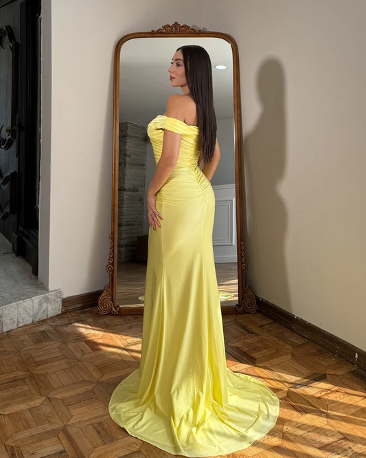 Mermaid Satin Off Shoulder Prom Dresses Long Sheath Evening Formal Gowns for Women