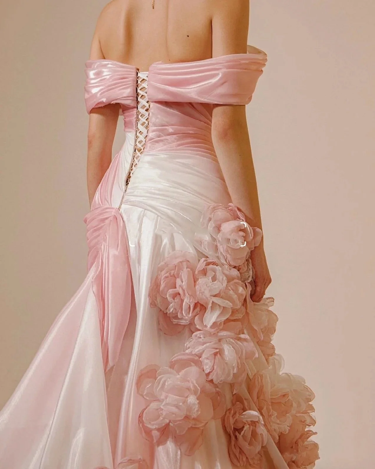 Mermaid Strapless Pink Long Floral Prom Dresses Party Dress