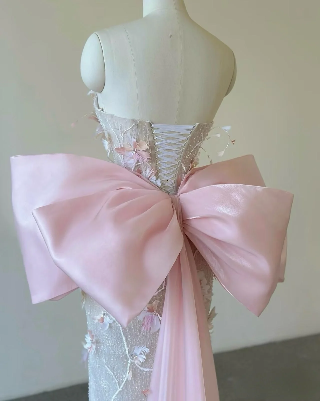 Mermaid Strapless Pink Sequin Long Floral Prom Dresses Party Dress