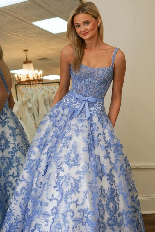 Modern & Chic A-Line Sweetheart Neck Straps Sleeveless Fully Floral Lace Appliques Floor Length Prom Party Dress Evening Formal Gown