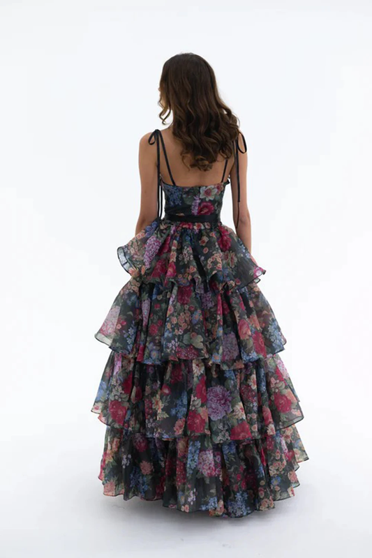 New sexy printed strapless suspender, women's floral cake skirt, fashionable set dress