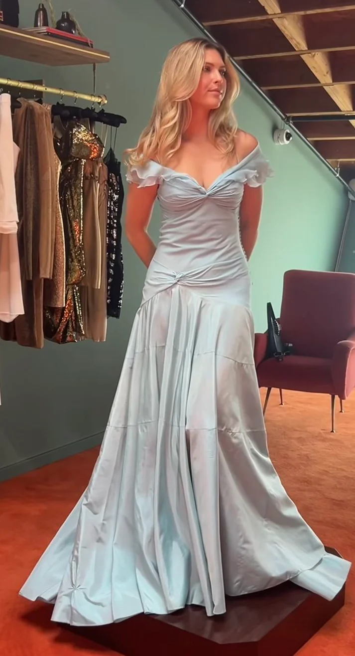 Off The Shoulder Light Sky Blue Evening Dress Prom Dresses