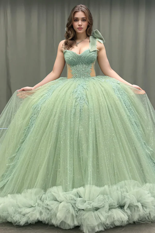 One Shoulder Sleeveless Sequins Beaded Appliques Mint Green Quinceanera Dress for Sweet 16