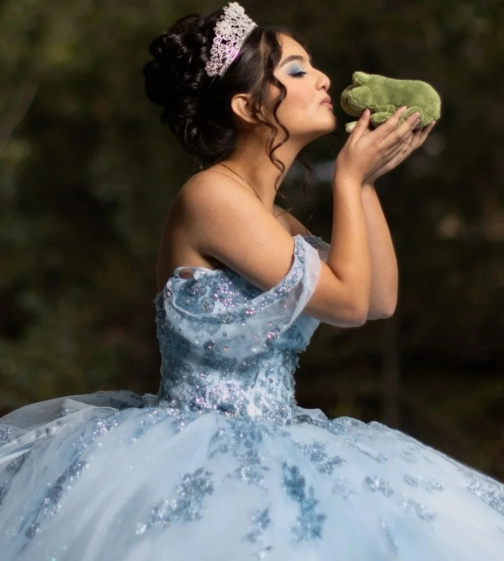 Puffy Quinceanera Dresses Ball Gown Off The Shoulder Appliques Pearls Sweet 16 Dresses 15 Años Customized