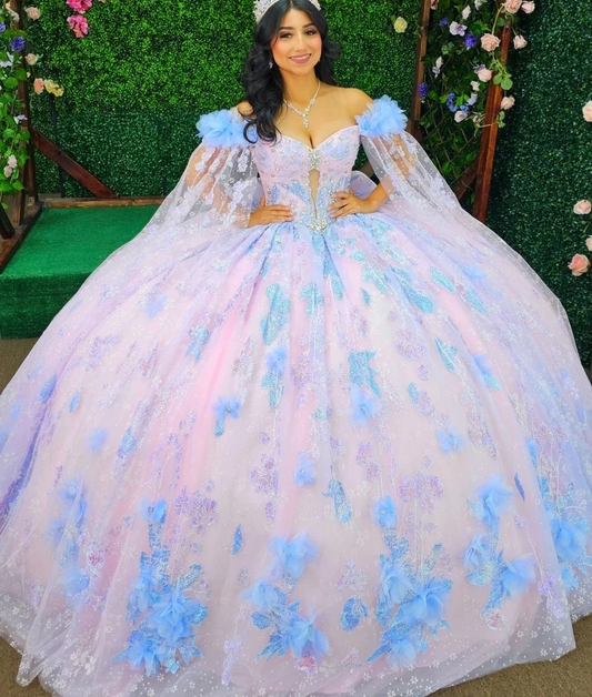 Puffy Quinceanera Dresses Ball Gown Sweetheart Appliques Floral Beaded Sweet 16 Dresses 15 Años Customized