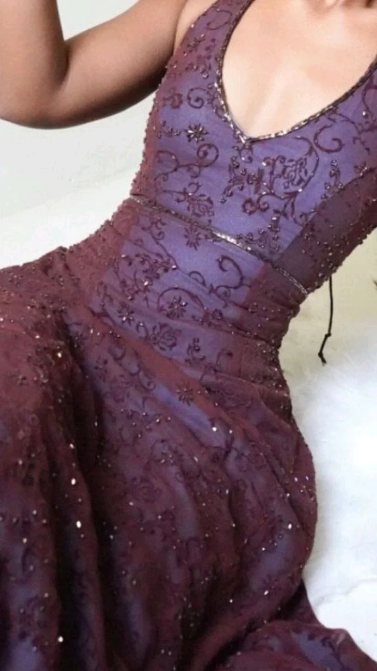Purple Lace Halter Prom Dresses Long Evening Party Dress