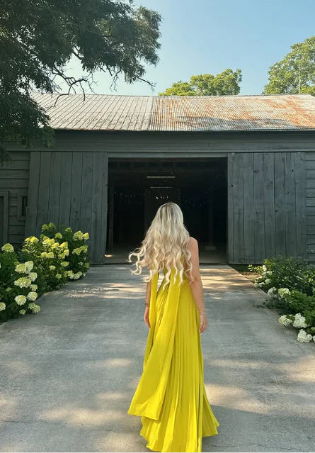 Yellow green fashion simple elegant tube top off shoulder long chiffon ball gown party dress evening dress with scarf Prom Dress